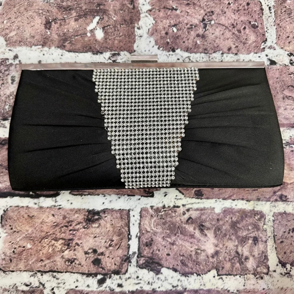 Gunne Sax Jessica McClintock VTG Black Rhinestone Clutch Y2K Evening Bag W/Strap
